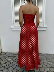 Vestido bandeau con cintura ceñida y estampado de lunares, estilo vacacional - Multicolor 3 - Ver 2