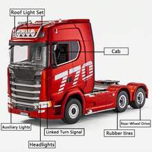 HUINA 1/18 19CH RC Truck 1501 770S Scania Tractor de aleación 2,4G Control remoto camión remolque de ingeniería con juguetes de luz y sonido - Verde - Ver 2