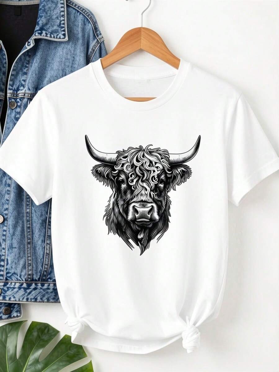 Tricou casual cu guler rotund, mânecă scurtă, imprimat, confortabil, croială moale, îmbrăcăminte pentru femei --Tricou Da Donna-YGW - alb - Vizualizare 1