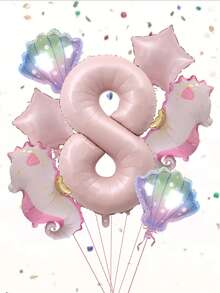 Set Balon Foil Aluminium Tema Laut 8 Buah, Elemen Bintang, Kerang, dan Kuda Laut, Balon Angka 0-9 Warna Pink, Termasuk Pita, Cocok untuk Tema Kuda Laut, Pesta Kolam Renang, Pesta Ulang Tahun, Dekorasi Acara, Tata Ruang Suasana, Dekorasi Rumah, Mandi, Dekorasi, Dekorasi Hawaii, Dekorasi Ulang Tahun Tema Laut - Berwarna merah muda - View 12