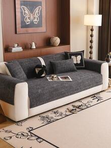 1 chiếc đệm sofa vải nhung màu trơn, chống trượt & dùng được cả bốn mùa, kiểu dáng đơn giản. Trang trí nhà cửa đơn giản cho phòng khách, vỏ bọc sofa có thể giặt máy, chống trầy xước do thú cưng, vẻ ngoài cao cấp. - màu đen - Xem 2