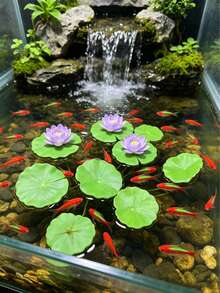 48片仿真迷你荷叶，仿真漂浮泡沫塑料叶，逼真仿真荷叶，鲜亮绿色塑料漂浮叶，适用于家居装饰、DIY工艺品、水族箱景观设计和荷花点缀 - 彩色 - 查看 3