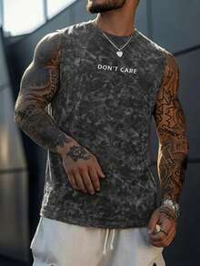 Simple Studio | Men's Vintage Rugged Style Washed Short Sleeve Tank Top | Suitable For Summer Wear | Comfortable & Breathable | Leading Fashion - Dark Grey - View 3