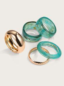 Altistry 1 Pc Mix Green Color Chunky Resin Cuff Bracelet , Exaggerated Oversized Women Gold Bangles Set , Fashionable Wrist Cuffs , Arm Band , Minimalist Fashion Bracelets Set Jewelry Suitable For Daily Outfit - Multicolor - View 3