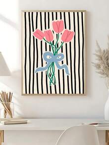 1pc Tulip Floral Poster, Tulip Art Striped Print Bouquet Print, Tulip Gift For Floral Enthusiasts, Pink Tulip Wall Art, Soft Pink Bouquet, Ideal Gift For Friends, Bedroom Art Print, Living Room Decor, Office Decor, Kitchen Decor, Bathroom Decor, Wall Art, Framed Canvas Wall Art Poster - 1PCS - View 6