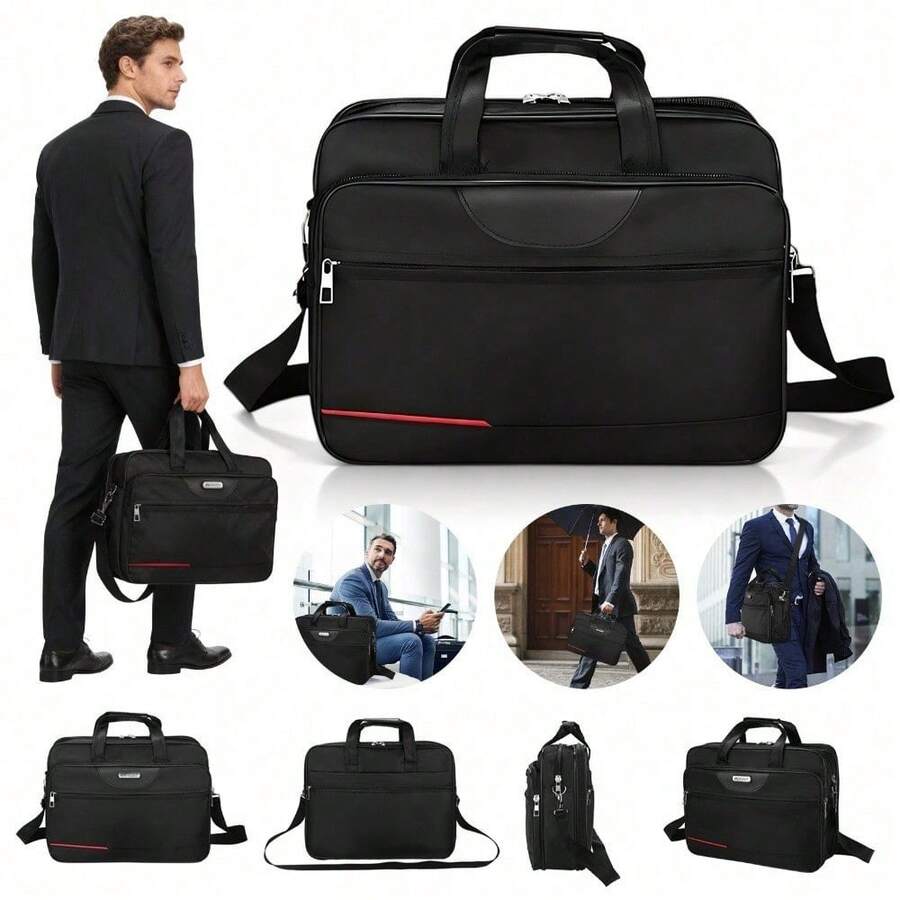 Diese multifunktionale Aktentasche/Laptoptasche bietet Platz für einen 15,6-Zoll-Laptop und lässt sich zum Tragen quer über der Schulter erweitern. Sie ist Tragetasche, Businesstasche und Dokumentenorganizer mit großem Fassungsvermögen und eignet sich für Reisen, Schule und Büro. Robust und handlich, ist sie ideal für den täglichen Weg zur Arbeit und für Damen und Herren geeignet. - Schwarz - Übersicht 1