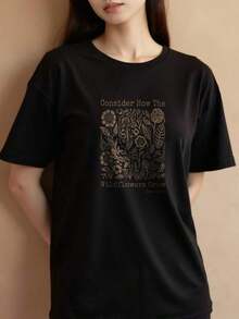 Consider How The Wildflowers Grow - Bible Verse - Cottagecore T-Shirt. Suitable For Participating In Church Activities. - Black - View 5