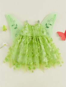 Vestido de Mariposa para Niña Pequeña con Alas, Conjunto de 2 Piezas, Vestido A Línea Estiloso con Tirantes Finos, Disfraz de Mariposa para Bebé - Verde - Ver 2