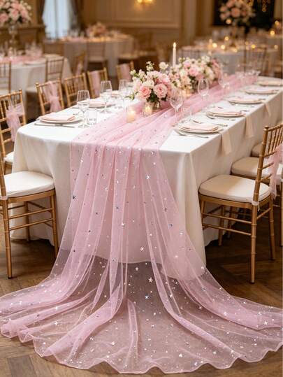 1 pieza Camino de mesa de malla brillante rosa, mantel de fiesta, suministros para fiesta de cumpleaños de niña, mantel de cumpleaños de dama, decoración de cumpleaños, mantel, cubierta de mesa de unicolor, nupcial, decoración de boda, decoración de cumpleaños de niña, decoración de baby shower, camino de mesa, decoración de mesa de banquete, camino de mesa de cocina, decoración central de mesa de comedor, regalo de cumpleaños, decoración del respaldo de la silla