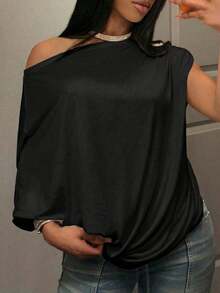 New Early Spring, Spring And Summer Music Festival, Valentine's Day, Easter Casual, Simple And Basic Style, Y2K Street Sweet, Best-Selling, Daily Date, Hot Girl Style,, Sporty And Stylish, Off--Shoulder, Single-Shoulder, Long-Sleeved, Loose-Fitting Hem, White Top, Pullover, See-Through, Women's-Shirt -A - trắng - Xem 8