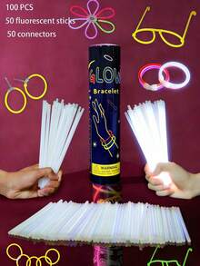100pcs/50pcs/10pcs - Adult Glow Stick Party Favors: 100pcs Glow Stick Party Set, Includes White Glow Necklaces, Glow Flower Balls, Glow Glasses And Triple/Bow Tie Connectors, Suitable For Concerts, Summer Decorations, Halloween Party Lighting, Halloween Decorations And Christmas Decorations. - White - View 9
