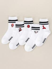 Marvel 1/5双漫威儿童袜子，包括蜘蛛侠图案、荷叶边袜、黑白条纹船袜、男女童短袜、柔软透气低帮袜、防滑船袜、可爱卡通图案短袜，休闲风格，适合日常穿着。 - 彩色 - 查看 13