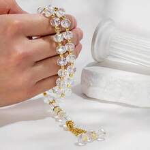 1条穆斯林念珠手链，白色透明玻璃珠，金色圆珠，合金羽毛吊坠，附祝福卡，适合节日佩戴 - 彩色 - 查看 1