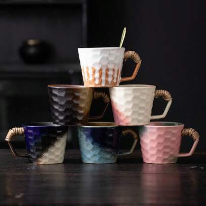 Cốc cà phê gốm nung, cốc kiểu dáng tối giản, cốc gốm cao cấp dày dặn, cốc chất lượng cao.