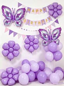 10 piezas de globos con diseño de mariposa, combinados con globos con flores moradas, decoración de globos con mariposas moradas, adecuado para fiestas con temática de jardín de mariposas, bodas, cumpleaños - Morado - Ver 5