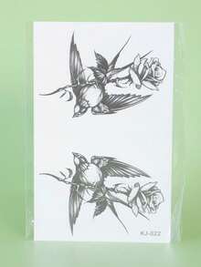 1Pc Tattoo Fake Temporary Tattoos Y2K Swallow Rose Semi Permanent Tattoo Waterproof Sweatproof Last For 1-2 Weeks Realistic Herbal Juice Anti-Friction Non-Reflective Black For Woman And Men Tattoo Stickers For Arm, Chest, Leg, Abdomen, Waist, Finger - Black - View 6
