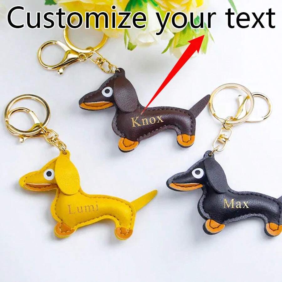 Personalized Dachshund Dog Keychain, Custom Name Leather Sausage Dog Key Ring, Cute Pet Keychain For Bag, Car Key, Gift For Dog Lovers - Multicolor - View 1