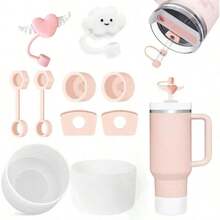 9pcs Silicone Spill Proof Stopper Set For Cup 6pcs Silicone Spill Proof Stopper,2pcs Straw Cover Cap,1pc Silicone Boot - Pink - View 1