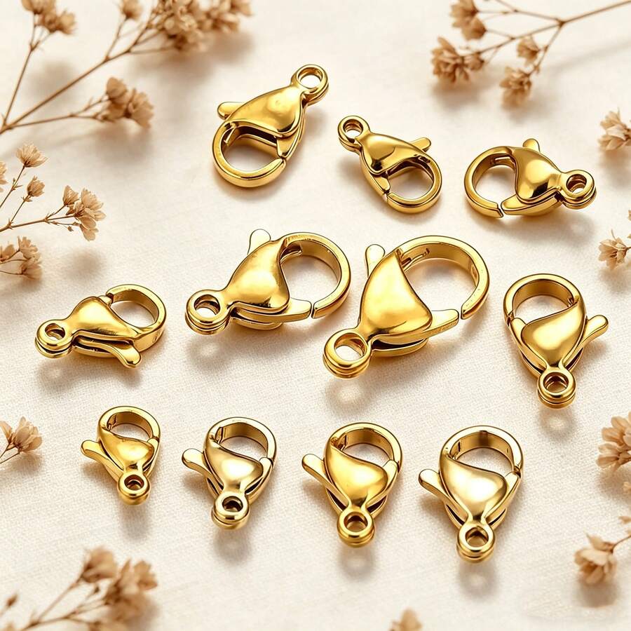 10 chiếc khóa càng cua bằng thép không gỉ 304 mạ vàng và bạc, móc khóa kim loại dùng để tự làm trang sức, vòng cổ, vòng tay. - kẹp tôm hùm - Xem 1