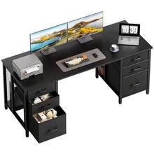 ODK 48 Inch Computer Desk With 8 Fabric Drawers, Modern Office Desk With Large Storage For Home Office, Study, Gaming, Black - Black - View 14
