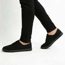 Men's All-Black Canvas Sneakers | Breathable Minimalist Low-Top Lace-Up Shoes | Essential Casual Vacation Footwear For Spring & Summer - Black - View 8