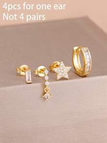 4PCS Fashion Star Stud Earrings Sets For Women 18K Gold Plated Simple Geometry Hoop Earring Cartilage Piercing Jewelry - 1-gold-4PCS - View 5