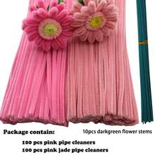 210 pièces Kit d'artisanat de tiges chenille bicolores : 200 cure-pipes et 10 tiges florales dans les séries rose, bleu, violet | DIY convivial pour débutants avec une densité supplémentaire pour des créations satisfaisantes et des cadeaux de fête - 200 cure-pipes bicolores + 10 guirlandes de fleurs - Voir 17