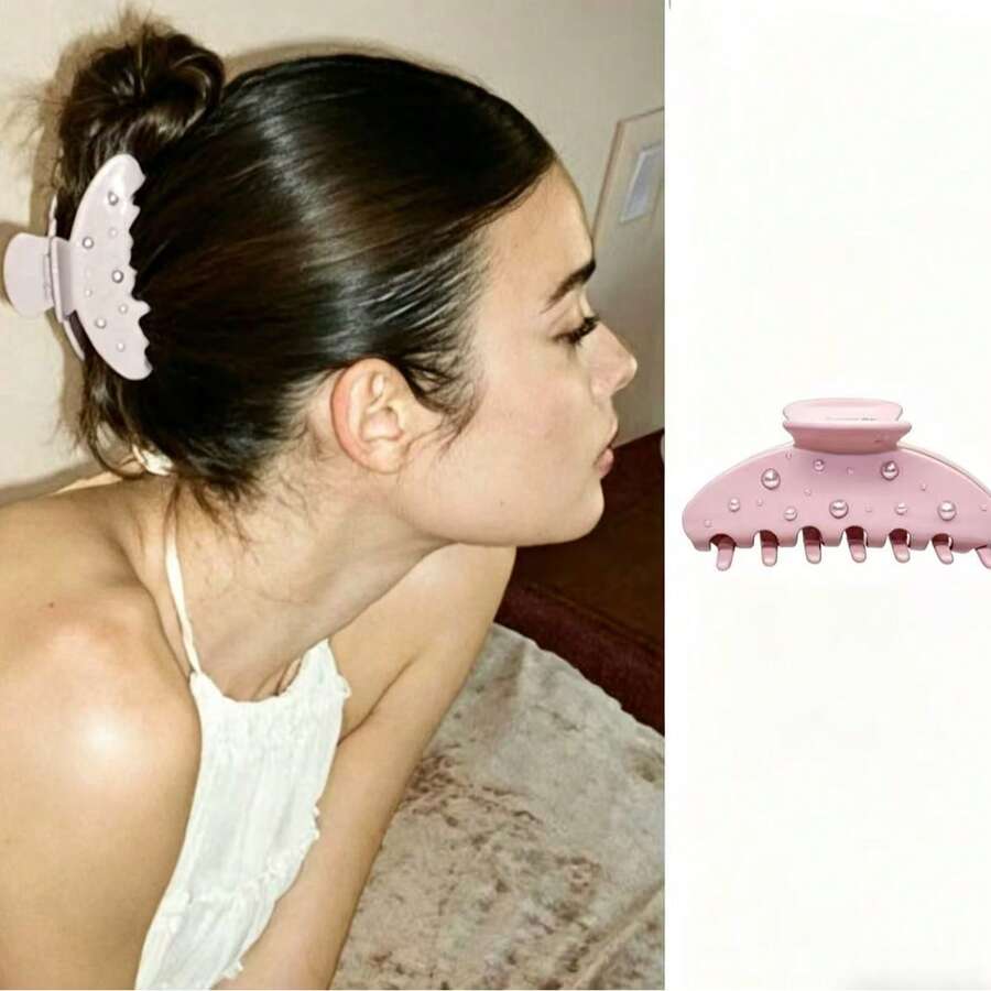 Fermaglio per capelli a forma di fiocco in acrilico rosa con strass 3D, fermaglio per capelli con stile da ballerina, adatto per pettinature semi-raccolte, viaggi, compleanni - Rosa - Visualizzare 1