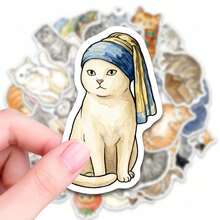 50张卡通猫咪贴纸，适用于文具、书籍、笔记本、手机壳、行李箱、吉他、头盔、生日派对、不对称形状 - A - 查看 8