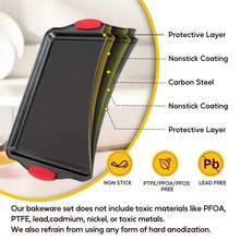 Bộ 3 khuôn nướng chống dính bằng thép carbon, tay cầm silicon màu đỏ, chất lượng thương mại. - Nhiều màu - Xem 7