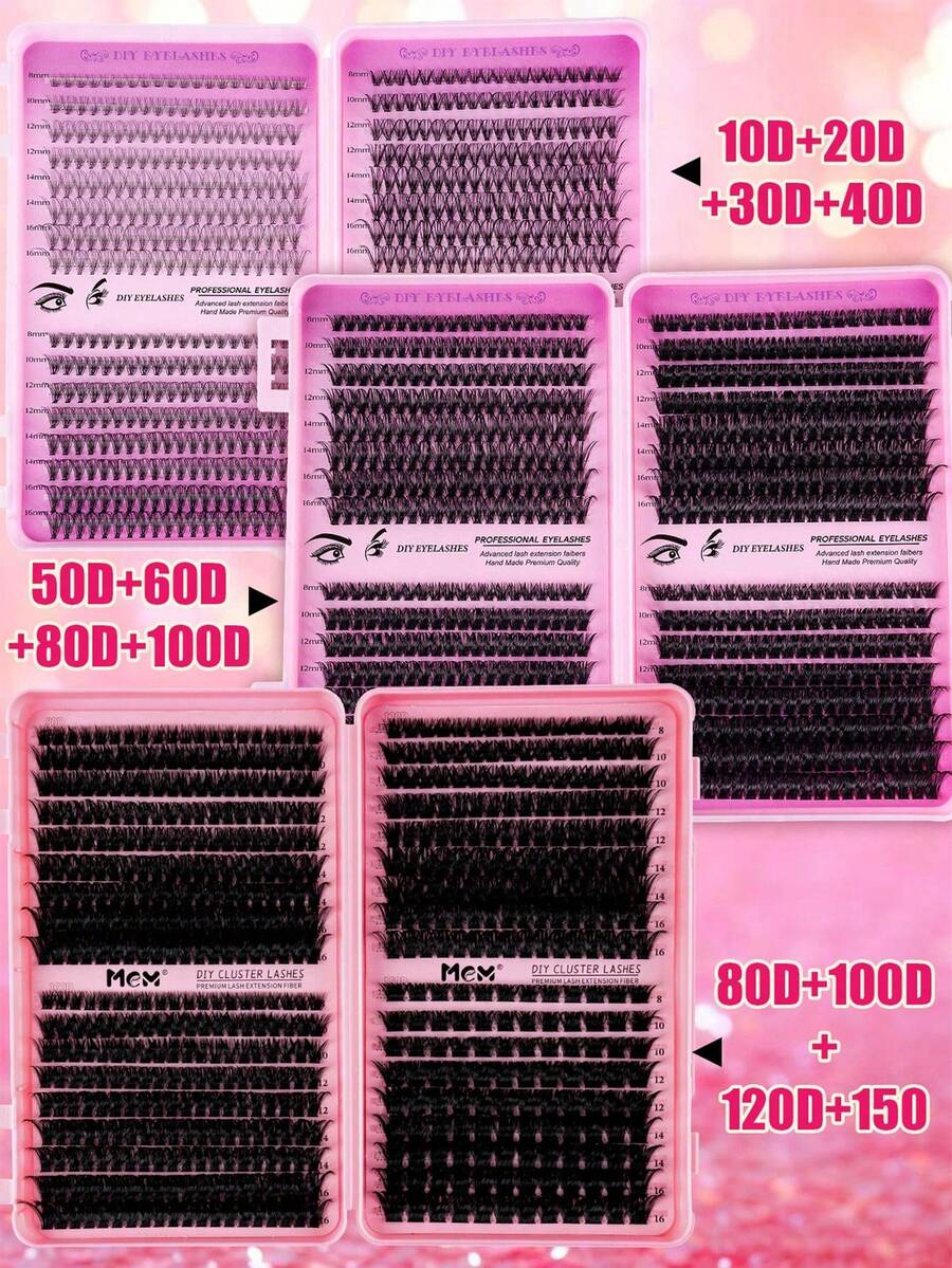 Bộ dụng cụ nối mi 640/612 sợi, độ cong D 10D+20D+30D+40D/50D+60D+80D+100D/80D+100D+120D+150D, mi giả tổng hợp cao cấp, độ cong D tự nhiên, có thể tái sử dụng, nhẹ và dễ sử dụng.