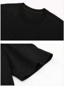Camiseta de Cuello Redondo para Hombre| Tallas S-XXL, Manga Corta, Estampado,  de Moda, Ideal para Vacaciones/Familia, Corte Regular, Estilo Casual, Tela Ligeramente Elástica, Perfecto para Uso Diario y al Aire Libre - Negro - Ver 3