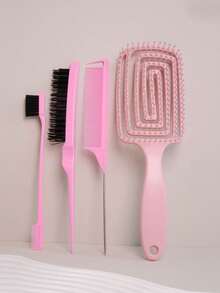 CHIGO 3/5/6pcs Hair Styling Bathroom Tool Set, Styling Comb Set: Curling Comb, Detangling Comb, Rat Tail Comb, Volumizing Comb, Styling Comb, 200ml Reusable Spray Bottle, Suitable As Halloween, Christmas Gift For Girls - Pink - View 9