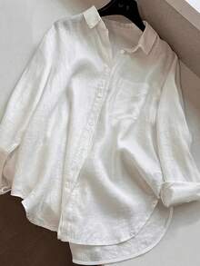 Camisa blanca casual de mujer con botones delanteros y bajo curvo para primavera - Blanco - Ver 5