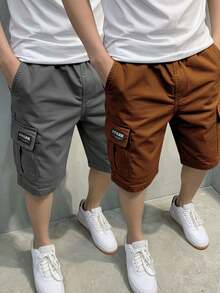 Quần short dã ngoại cho bé trai 2 chiếc có túi đơn giản có logo tiếng Anh, mùa xuân và mùa hè - Xám - Xem 6