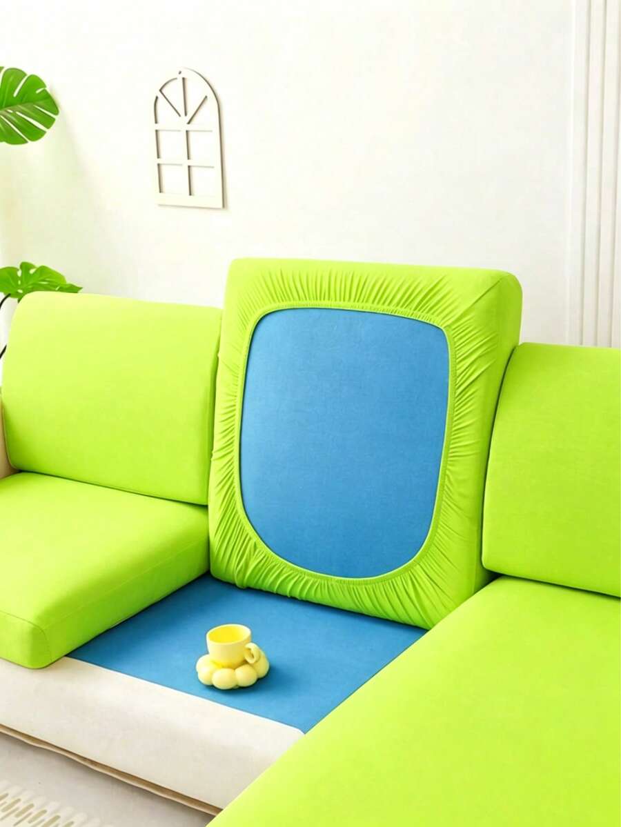 1pc Minimalist Modern Solid Color Milk Silk Elastic Sofa Cushion Cover, Suitable For All Seasons