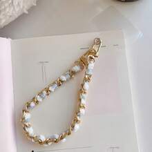 1pc Fluffy & Golden Chain Shiny Phone Lanyard, Fresh Wrist Strap Wristlet, Short Anti-Drop Anti-Lost Wrist Strap - Multicolor - View 12