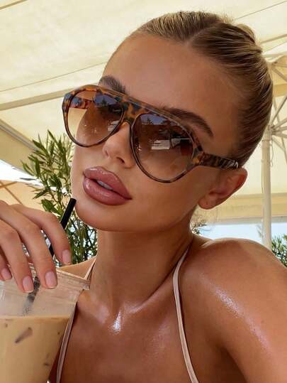 1 Pair Unisex Leopard Print Brown Aviator Frame Fashion Glasses, Boho Chic Style Design With Modern And Retro Charm, Suitable For Street Photography, Outfits, Vacation, Travel And Other Occasions, Fashionable Accessory