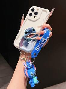 Disney Has Authorized, Phone Case - Chain Set, The Stitch Lilo & Stitch Phone Case Plus A Silicone 3D Or Fluffy Style Stitch Bracelet With Metallic Ring Removable Bracelet, Stitch And Angel Pattern, Compatible With Iphone 17/16/15/14/13/12/11/XS/XR/X Plus Pro Max, Wavy Design Phone Case For Girl, A Stylish Cartoon Summer Phone Case, The Perfect Gift Choice, Phone Protection, Durable Phone Cover, Great Gift For Friends And Family - 白色款式A - 查看 3