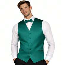 Sizes XS To 6XL Men's 3-Piece Tuxedo Vest Set – Satin Waistcoat With Bow Tie And Pocket Square For Wedding, Prom, Formal Events - Xanh mòng két - Xem 1