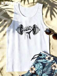 Men's Tank Top | Men's 100% Cotton Graphic Tank Top | Summer Crew Neck Sleeveless Tank Top, Fashion Casual Street Style - trắng - Xem 1