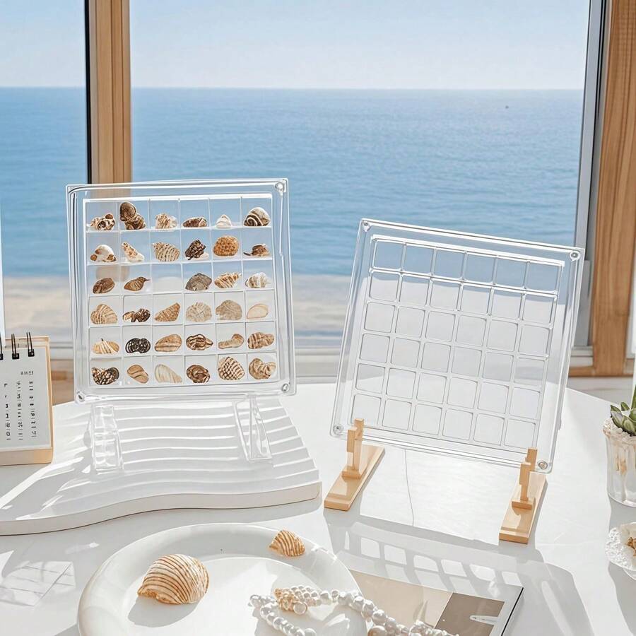 36-Grid Acrylic Magnetic Display Box (With Base For Display And Storage) Beach Shells, Pearl Storage Display Box, Suitable For Beads, Nail Art Accessories, Jewelry Small Handmade Storage Container, - Clear - View 1