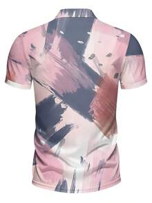 Men's 3-Button Sport Polo Shirt, Pink-Blue-White Abstract Brush Stroke Print, Quick-Dry Knit Slim Fit Top, Casual Vacation & Daily Wear - Nhiều màu - Xem 3