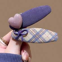 1pc Heart-Shaped Bow Plaid Hair Clip, Elegant Side Bangs Clip, Sweet & Versatile New Hair Accessory - Multicolor - View 2