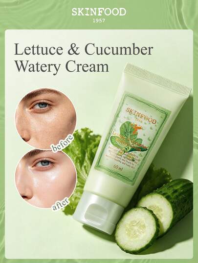  SKINFOOD Crema Hidratante de Lechuga y Pepino 60ml - Nutritiva y Calmante | Textura de gel ligera, Cuidado de la piel coreano, Apto para piel sensible, Proporciona una buena hidratación, Control del aceite, Suaviza las líneas finas, Libre de aceite y silicona, Imprimación para maquillaje, Apto para mujeres y niñas, Ideal para primavera/verano, Apto para fiestas de moda Y2K, Apto para regalos de cumpleaños, Día de la Madre, Fiestas, Mejor color, Apto para novias de boda, Día de San Valentín, Vacaciones de verano