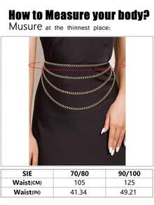 1pc Women's Gold 4-Layer Waist Chain Body Chain, Versatile Elegant Accessory Suitable For Dresses, Gowns, Casual Parties, Street Style - Gold - View 5