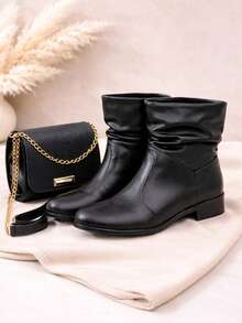 Women's Mid-Calf Boot And Bag Set: Style, Comfort, And Versatility For Everyday Use - Black - View 7