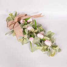 1 pieza Guirnalda de tulipán con lazo de oreja de cordero y gota, decoración artificial verde para colgar en la puerta, adecuada para ambientación de primavera/verano, decoración de pared de estilo granja para días festivos, apta para todas las estaciones, hogar, jardín, boda o regalo - A - Ver 11