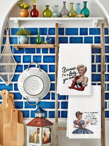 2 Pcs Funny Vintage Pin-Up Girl Quote Kitchen Towels Retro Glam Style Dish Towels Can Be Used In Kitchen Drying Hand Towels Tea Towels Suitable For Farmhouse Kitchen Home Indoor Dish Drying - White - View 4