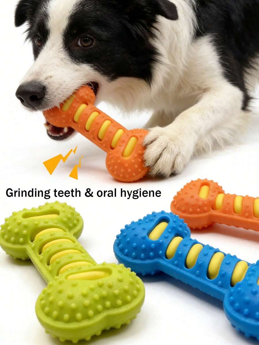 Interactive Talking Dog Chew Toy, Rubber Bone-Shaped Toy With Cute Cartoon Patterns, Multi-Color Options, Built-In Sound Device, Helps Clean Teeth, Relieve Teething Discomfort, Prevent Oral Issues, Fresh Breath, Suitable For Solo Play, Chewing, Outdoor Activities, Daily Play And Training, Classic Pet Supplies - Multicolor - View 1